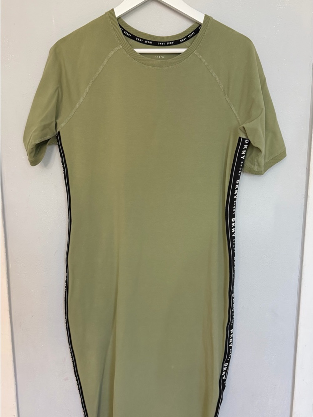 Donna Karan Olive Green Midi Dress with Black Side Trim